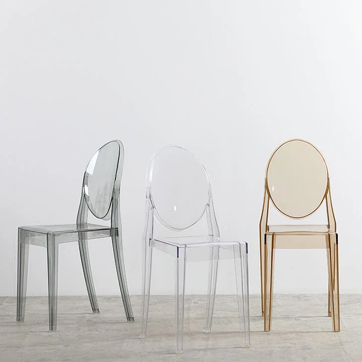 Sedia laterale moderna acrilico per interni ed esterni. Sedia laterale da pranzo con schienale aperto per la casa Clearhalo