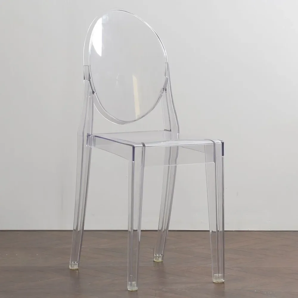 Sedia laterale moderna acrilico per interni ed esterni. Sedia laterale da pranzo con schienale aperto per la casa Clearhalo