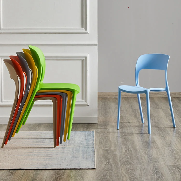 Sedia laterale moderna plastica per la casa, impilabile, sedia da pranzo senza braccioli con schienale aperto Clearhalo