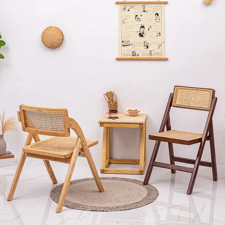 Sedia laterale pieghevole da pranzo minimalista legno massello con apertura sullo schienale Clearhalo