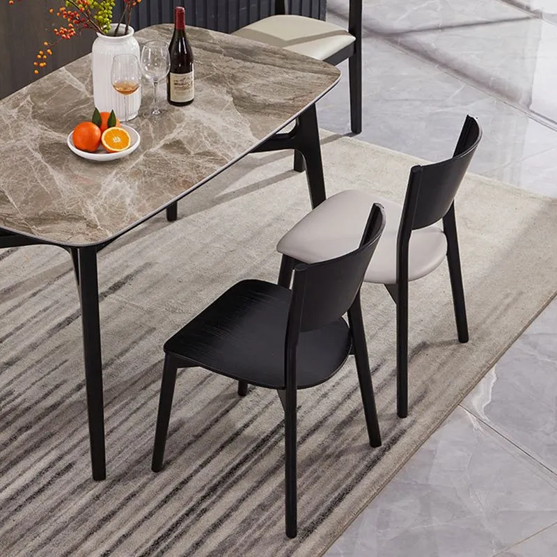 Sedia laterale da pranzo da cucina legno Sedia laterale da pranzo con schienale aperto con struttura nera Clearhalo