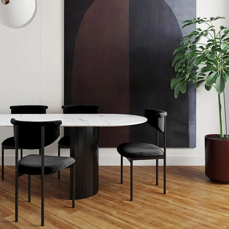 Sedia laterale da pranzo moderna da cucina nera Sedia laterale da pranzo imbottita con apertura sullo schienale Clearhalo