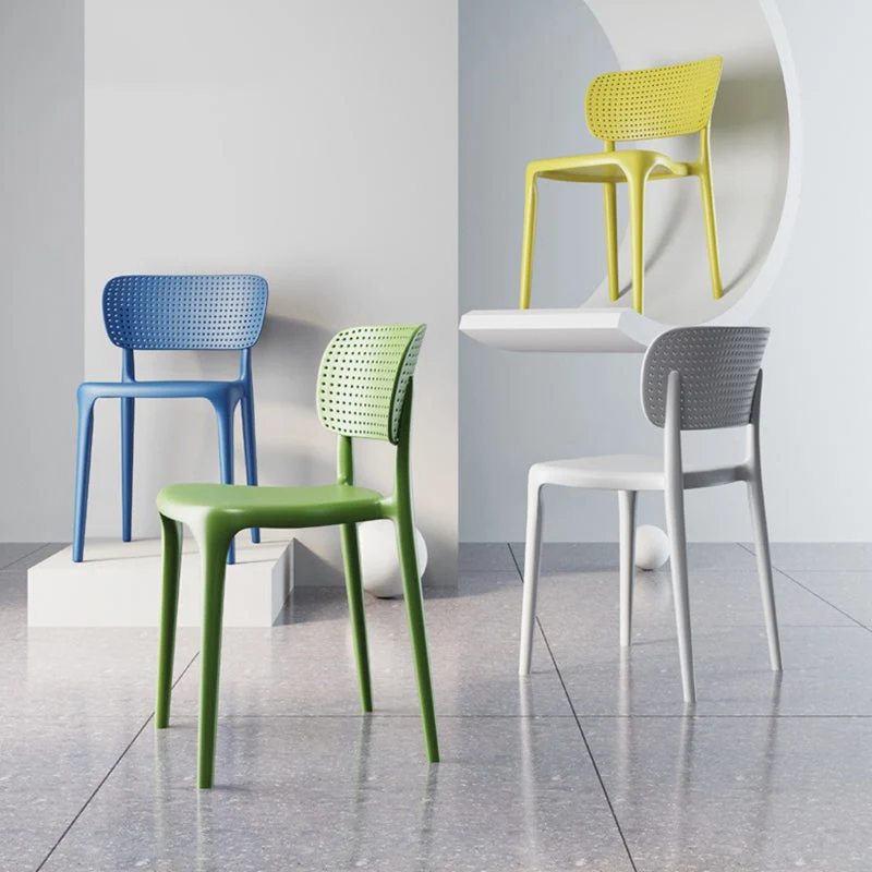 Sedia laterale da pranzo moderna plastica per patio. Sedia laterale da pranzo con schienale aperto Clearhalo