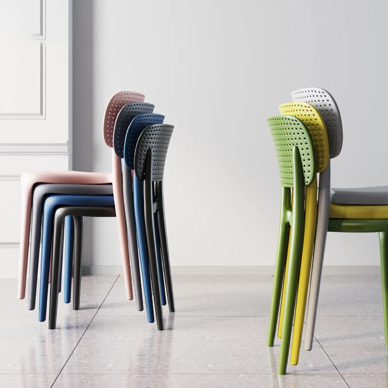 Sedia laterale da pranzo moderna plastica per patio. Sedia laterale da pranzo con schienale aperto Clearhalo