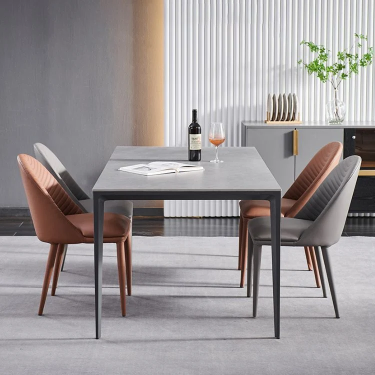 Sedia laterale da pranzo pelle con schienale massiccio senza braccioli stile moderno Clearhalo