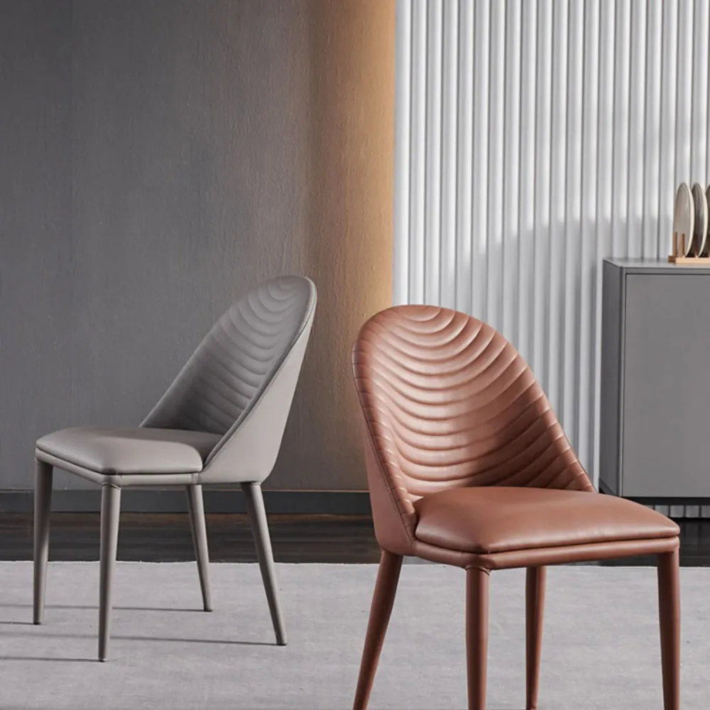 Sedia laterale da pranzo pelle con schienale massiccio senza braccioli stile moderno Clearhalo