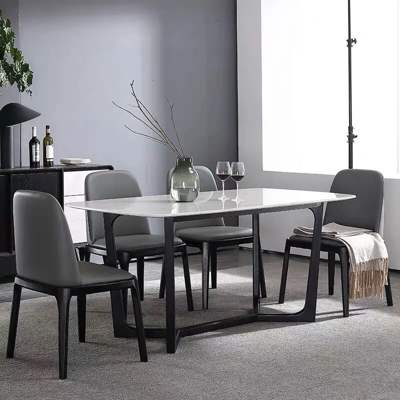Sedia laterale da pranzo per la casa, sedia laterale da pranzo pelle Glam, con schienale massiccio, nero Clearhalo
