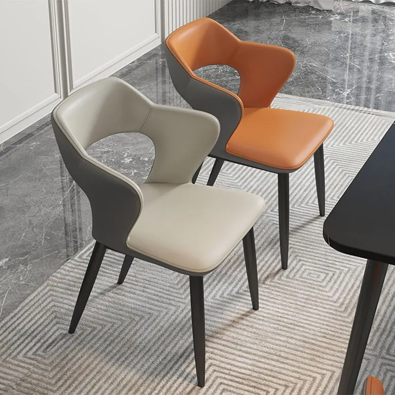 Sedia laterale stile industriale ecopelle con 4 gambe metallo Sedia laterale da pranzo con schienale aperto Clearhalo