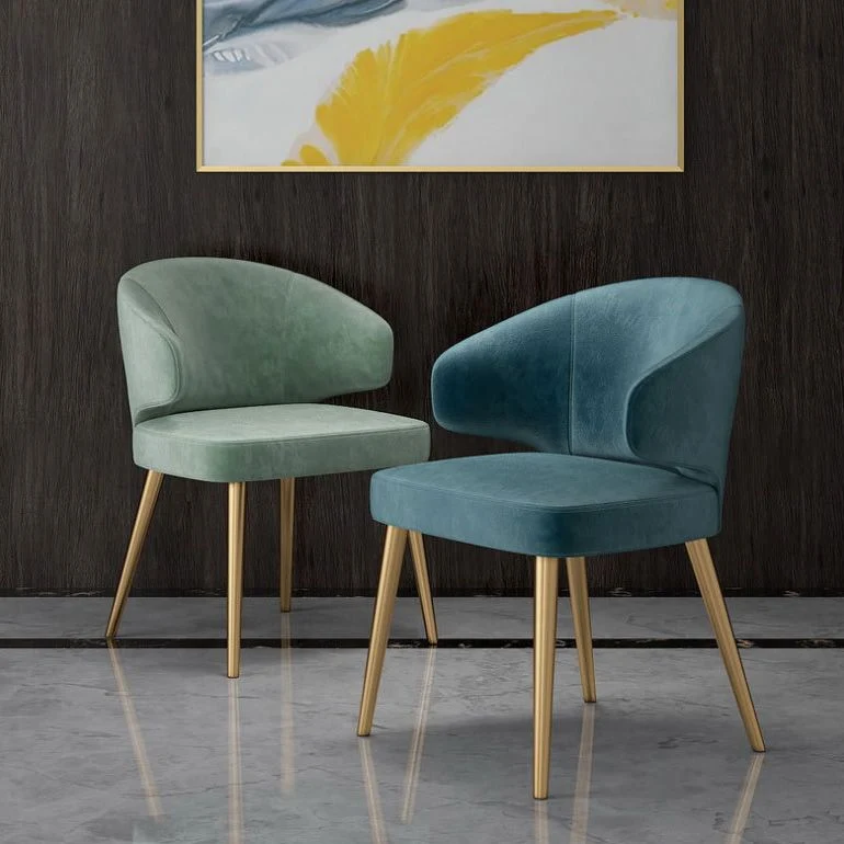 Sedia laterale tessuto stile glam con bracciolo Wingback con gambe dorate Clearhalo