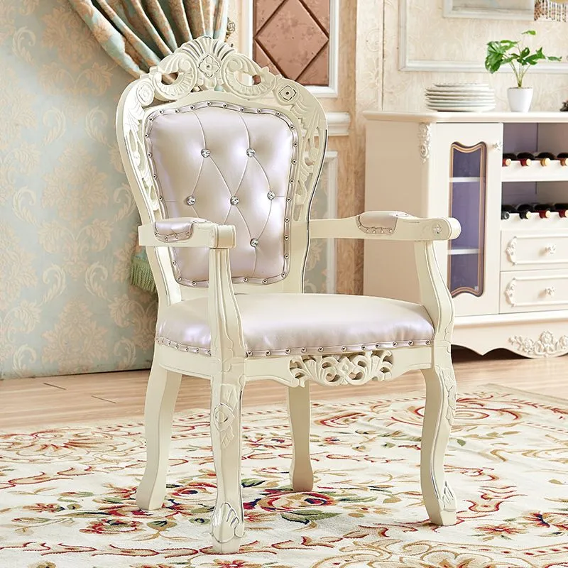 Sedia da pranzo con braccioli cotone di betulla stile europeo, colore chiaro, schienale solido, con gambe bianche Clearhalo