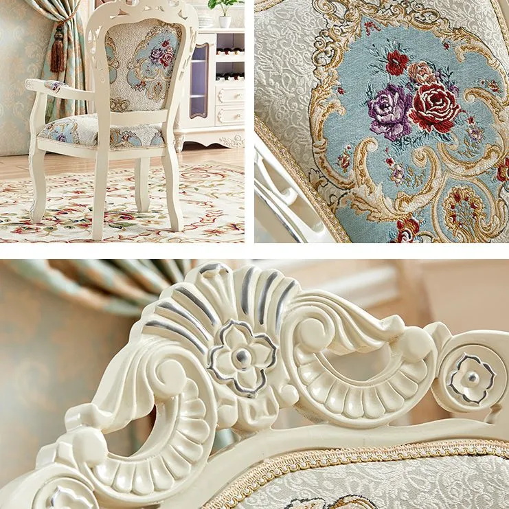 Sedia da pranzo con braccioli cotone di betulla stile europeo, colore chiaro, schienale solido, con gambe bianche Clearhalo