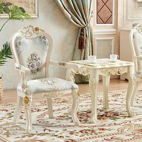 Sedia da pranzo con braccioli cotone di betulla stile europeo, colore chiaro, schienale solido, con gambe bianche Clearhalo
