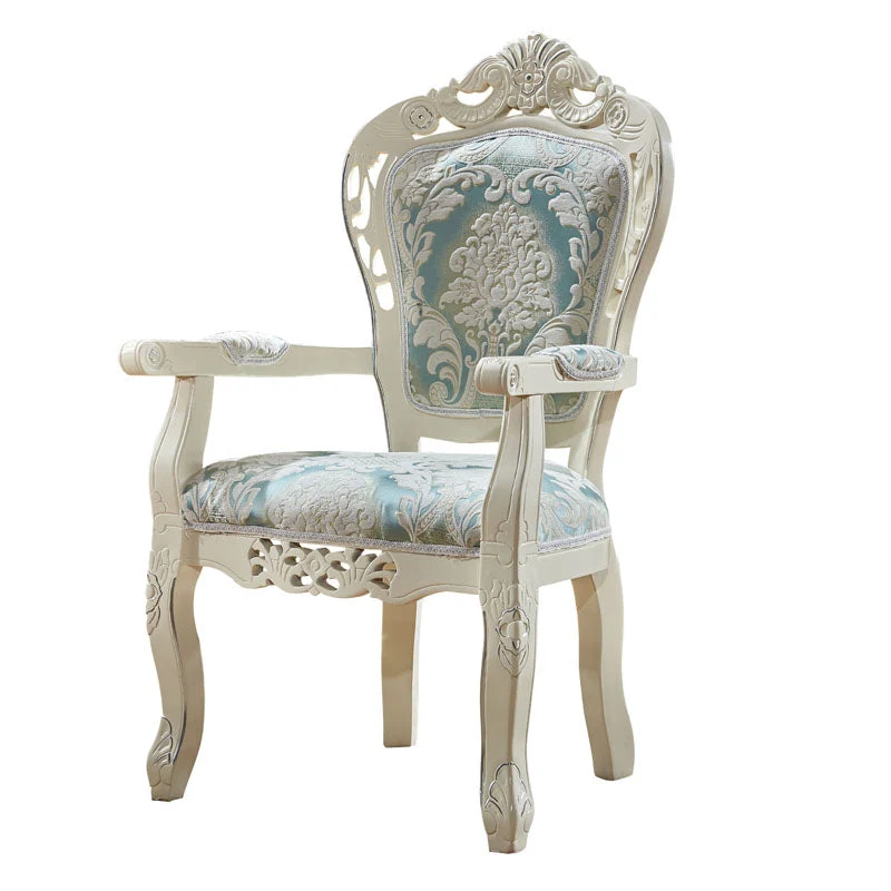 Sedia da pranzo con braccioli cotone di betulla stile europeo, colore chiaro, schienale solido, con gambe bianche Clearhalo