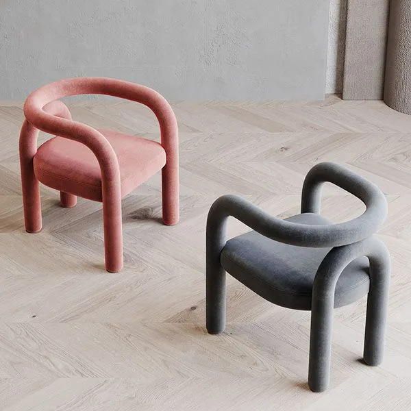 Sedia da pranzo con braccioli curvi velluto stile designer, con schienale aperto e finitura opaca Clearhalo