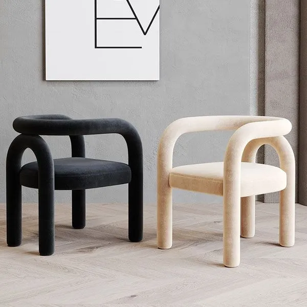 Sedia da pranzo con braccioli curvi velluto stile designer, con schienale aperto e finitura opaca Clearhalo