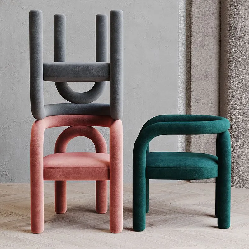Sedia da pranzo con braccioli curvi velluto stile designer, con schienale aperto e finitura opaca Clearhalo