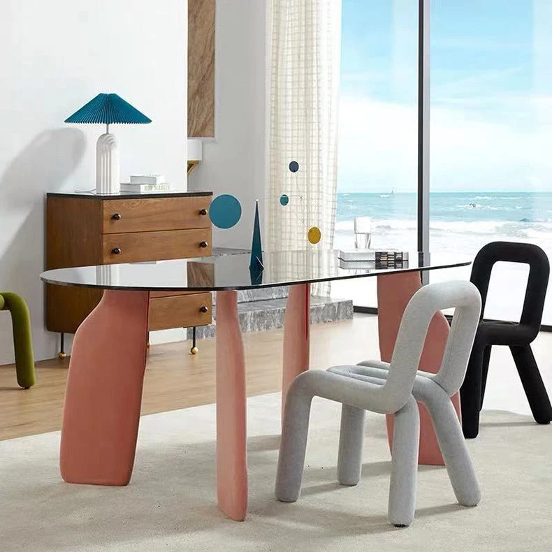 Sedia da pranzo con schienale aperto, sedia laterale curva velluto stile designer, finitura opaca Clearhalo