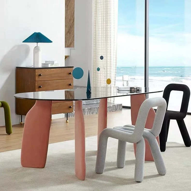 Sedia da pranzo con schienale aperto, sedia laterale curva velluto stile designer, finitura opaca Clearhalo