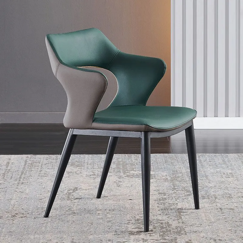 Sedia da pranzo contemporanea da cucina con schienale aperto e braccioli laterali con gambe metallo Clearhalo