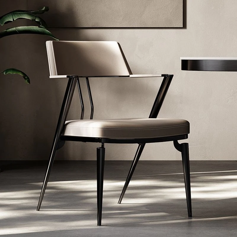 Sedia da pranzo da cucina contemporanea con braccioli e gambe metallo, sedia imbottita Clearhalo