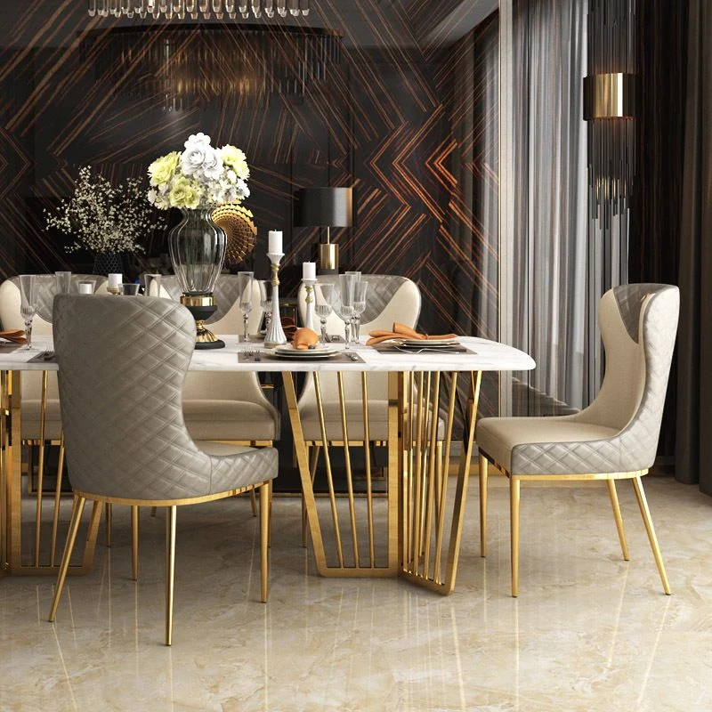 Sedia da pranzo da cucina ecopelle Sedia da pranzo imbottita glamour con gambe metallo Clearhalo