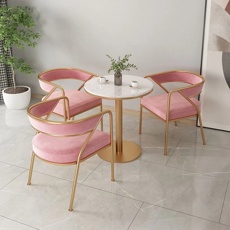 Sedia da pranzo Glam con braccioli metallo, sedia laterale con schienale aperto per uso domestico Clearhalo