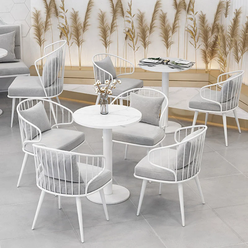 Sedia da pranzo imbottita metallo Sedia con braccioli con schienale Windsor bianco Clearhalo