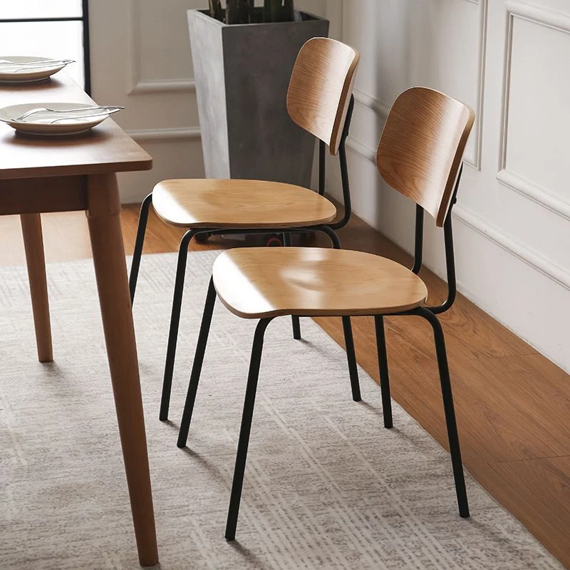 Sedia da pranzo impilabile con sedia laterale industriale metallo con schienale aperto e gambe nere Clearhalo