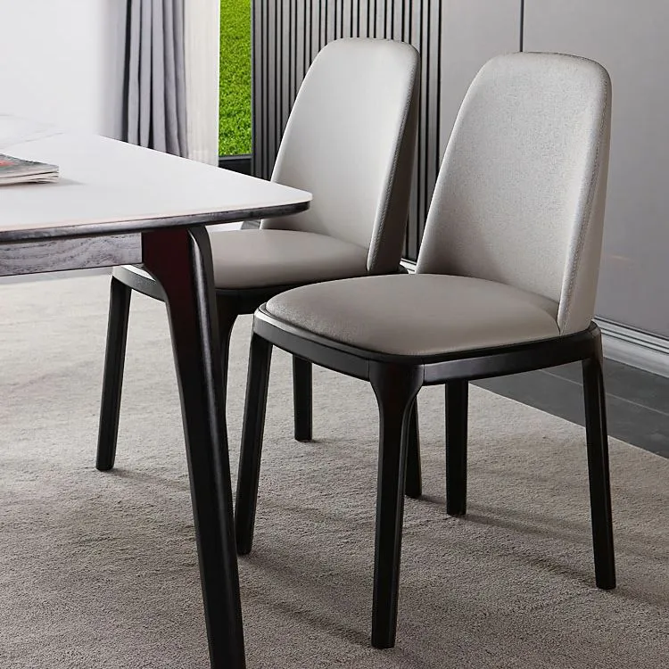Sedia da pranzo industriale frassino con lato aperto, pelle, finitura opaca, con gambe nere Clearhalo