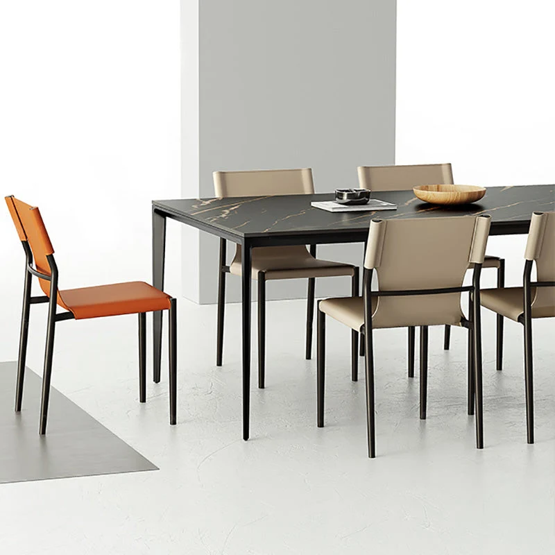 Sedia da pranzo industriale pelle senza braccioli, con schienale aperto e base metallo Clearhalo