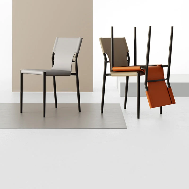 Sedia da pranzo industriale pelle senza braccioli, con schienale aperto e base metallo Clearhalo