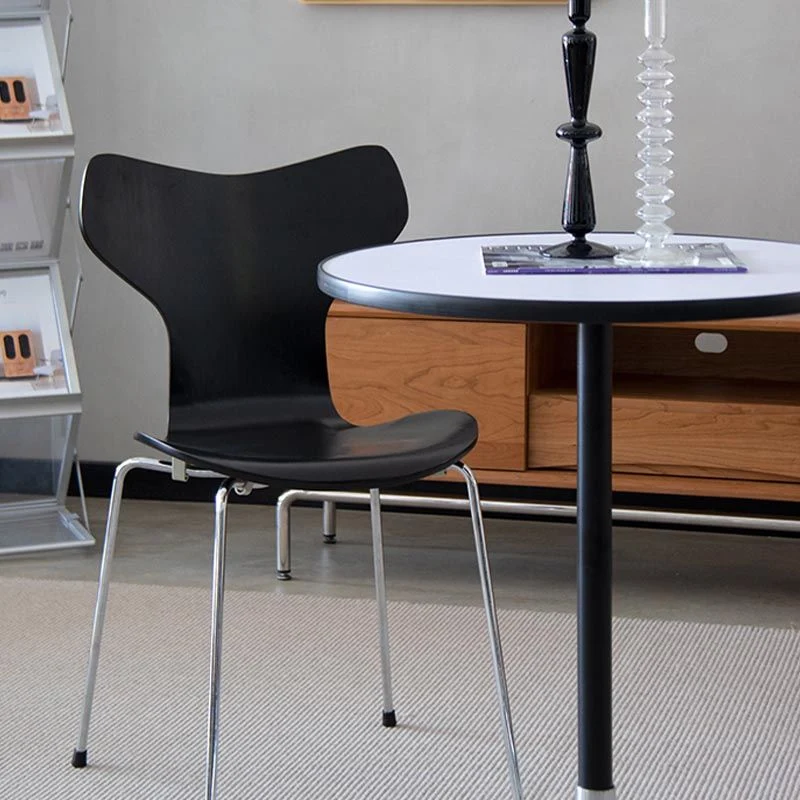 Sedia da pranzo laterale con gambe metallo argentato Sedie da pranzo contemporanee legno senza braccioli Clearhalo