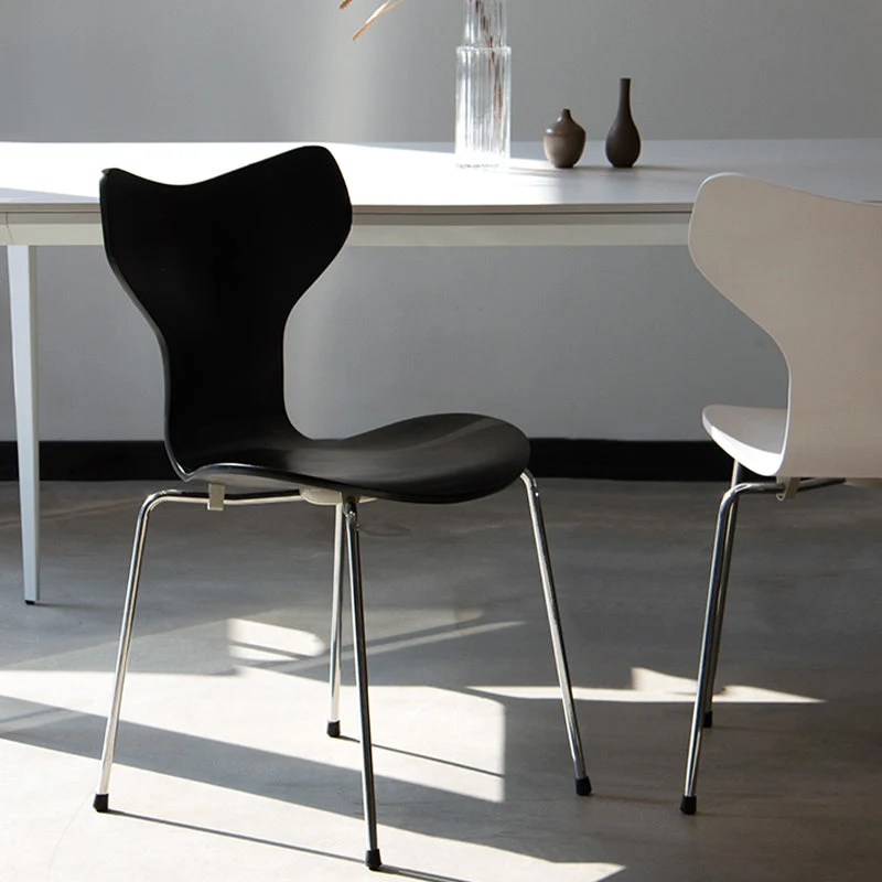 Sedia da pranzo laterale con gambe metallo argentato Sedie da pranzo contemporanee legno senza braccioli Clearhalo