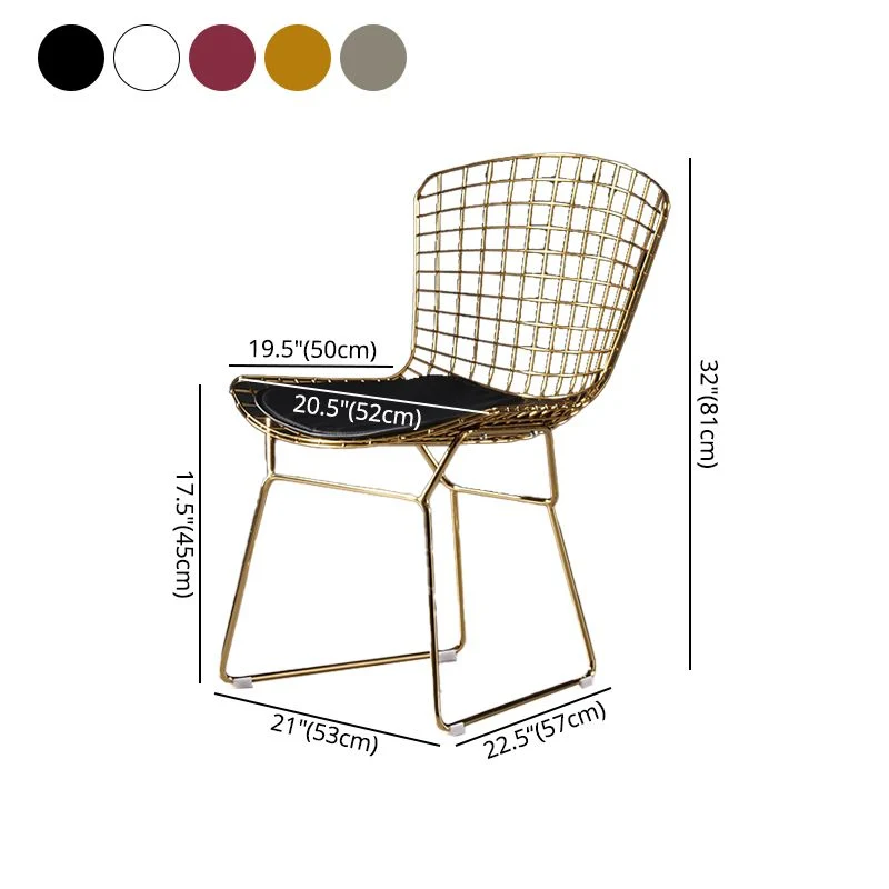 Sedia da pranzo laterale metallo glamour. Sedia imbottita senza braccioli con schienale incrociato Clearhalo