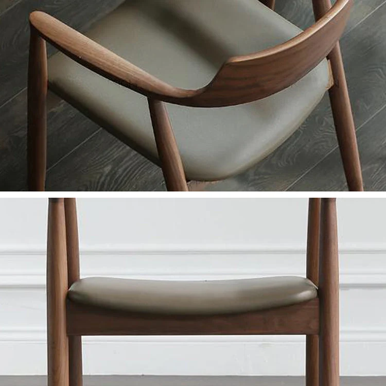 Sedia da pranzo moderna con braccioli aperti da 20'' e 4 gambe legno per la casa Clearhalo