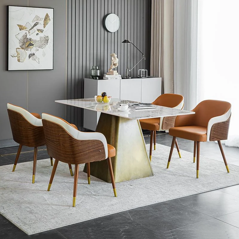 Sedia da pranzo moderna con braccioli imbottiti Sedia singola con schienale massiccio pelle per uso domestico Clearhalo