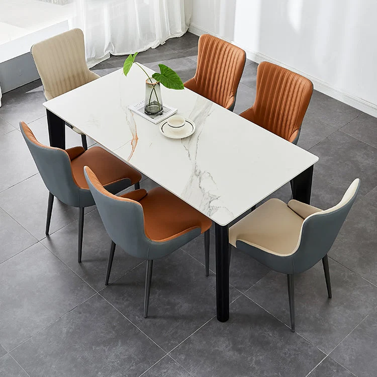 Sedia da pranzo moderna con braccioli pelle per la casa, finitura opaca, con schienale massiccio Clearhalo