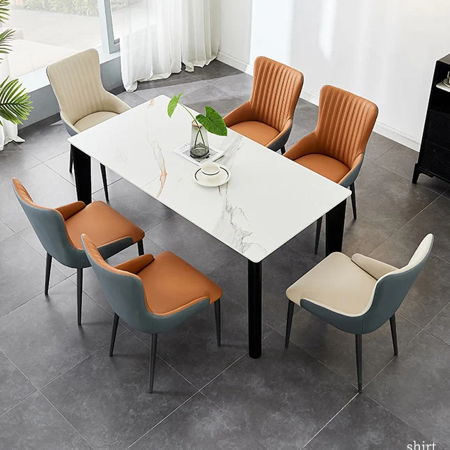 Sedia da pranzo moderna con braccioli pelle per la casa, finitura opaca, con schienale massiccio Clearhalo