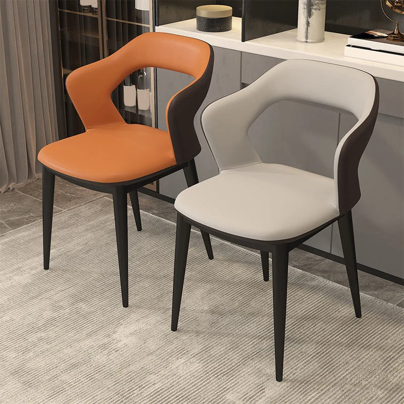 Sedia da pranzo moderna con braccioli pelle con schienale aperto per soggiorno Clearhalo