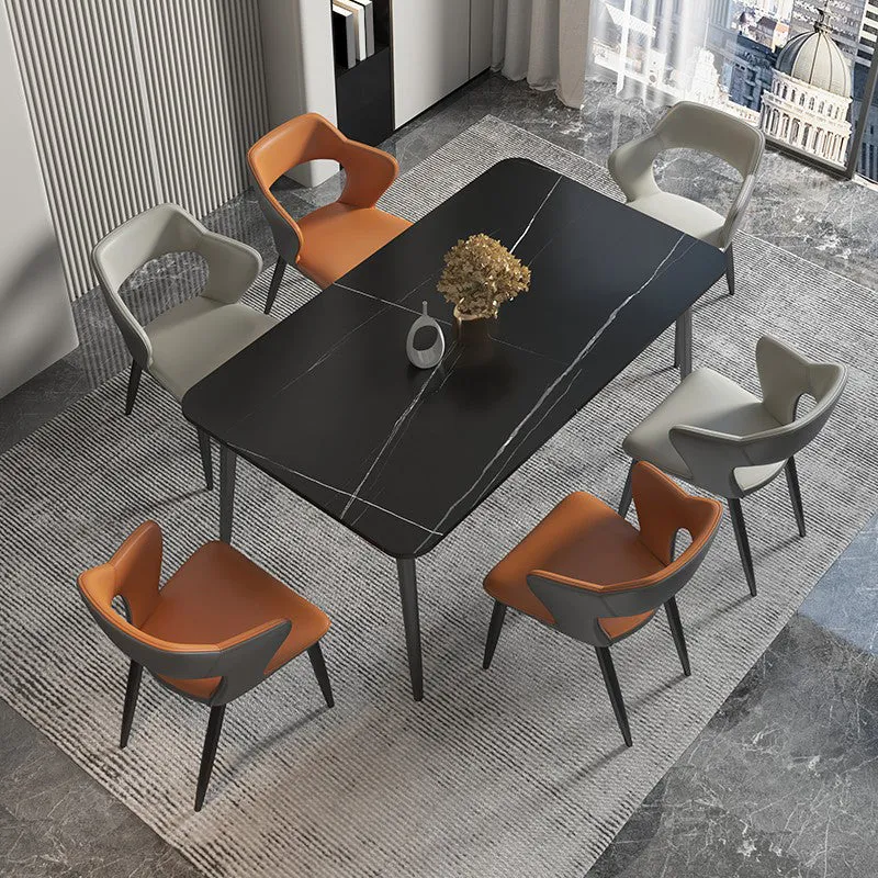 Sedia da pranzo moderna con braccioli pelle con schienale aperto per soggiorno Clearhalo
