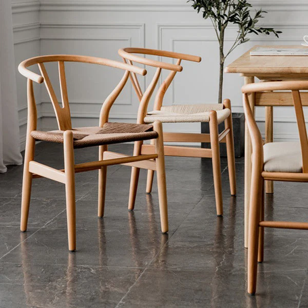 Sedia da pranzo moderna faggio Wishbone con finitura opaca legno Clearhalo