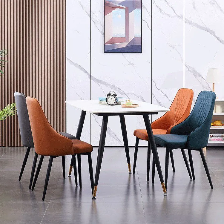 Sedia da pranzo moderna pelle, sedie laterali senza braccioli con schienale massiccio e gambe metallo Clearhalo