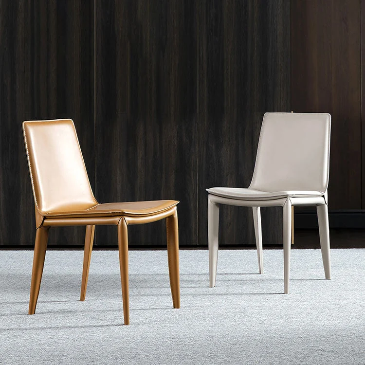 Sedia da pranzo pelle Sedia dal design moderno senza braccioli con schienale massiccio Clearhalo