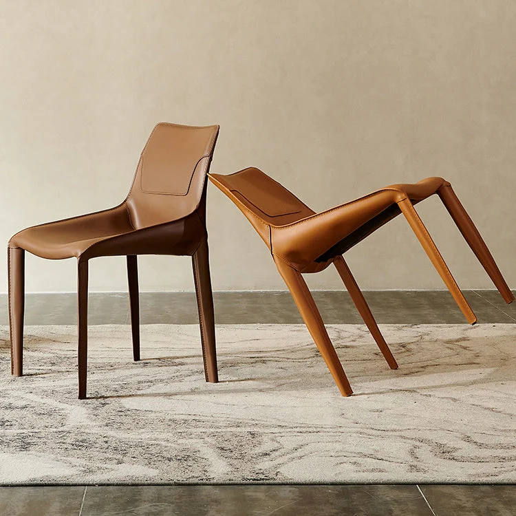 Sedia da pranzo pelle Sedia da pranzo laterale dal design minimalista con bracciolo e schienale solido Clearhalo