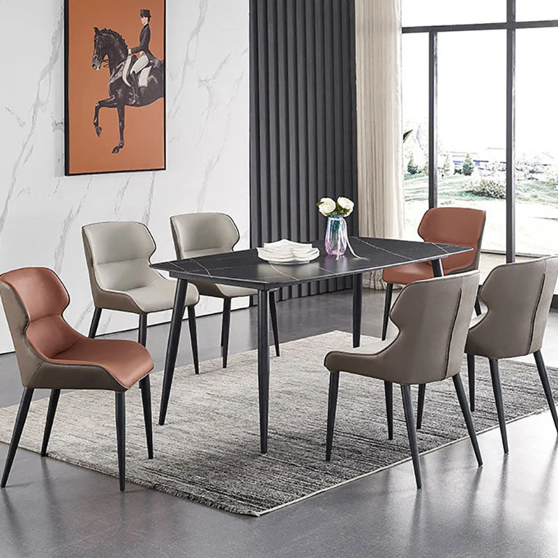 Sedia da pranzo pelle, stile minimalista, con braccioli Parsons Wingback Clearhalo