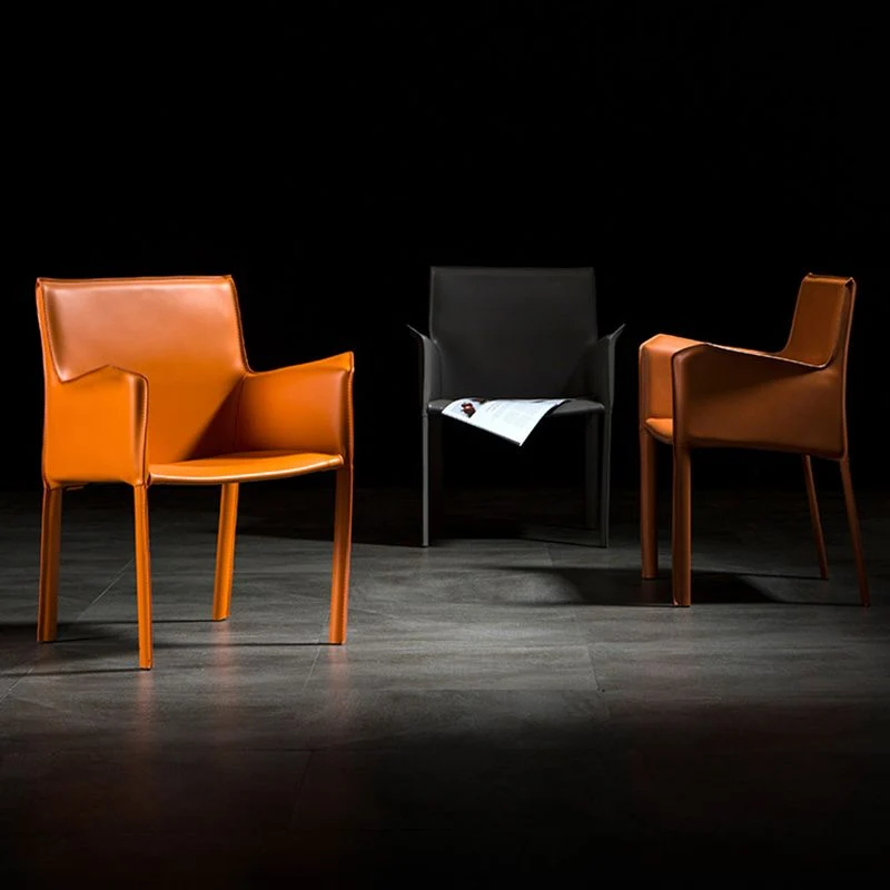 Sedia da pranzo pelle stile minimalista Sedia laterale da pranzo con bracciolo con schienale massiccio per la casa Clearhalo