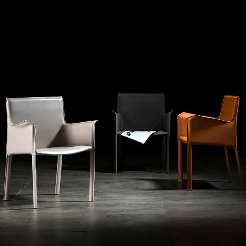 Sedia da pranzo pelle stile minimalista Sedia laterale da pranzo con bracciolo con schienale massiccio per la casa Clearhalo