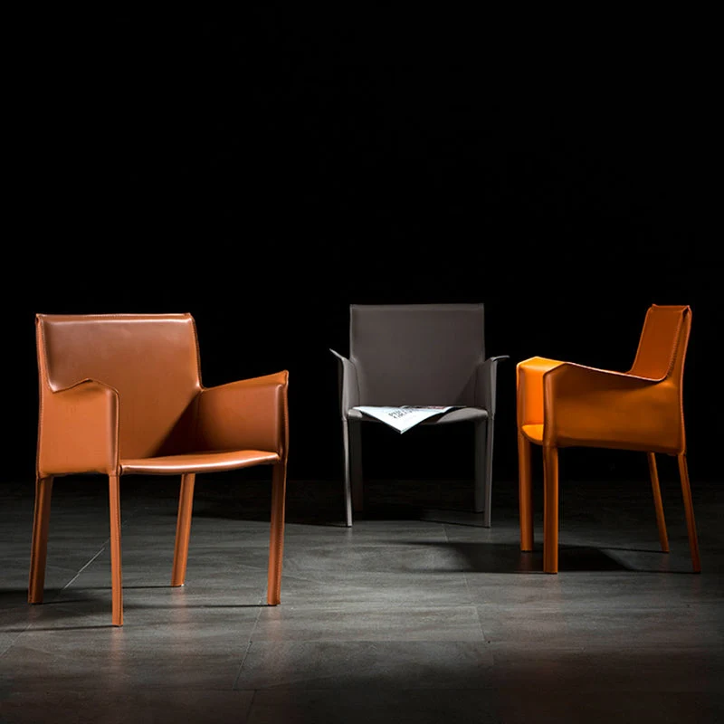 Sedia da pranzo pelle stile minimalista Sedia laterale da pranzo con bracciolo con schienale massiccio per la casa Clearhalo