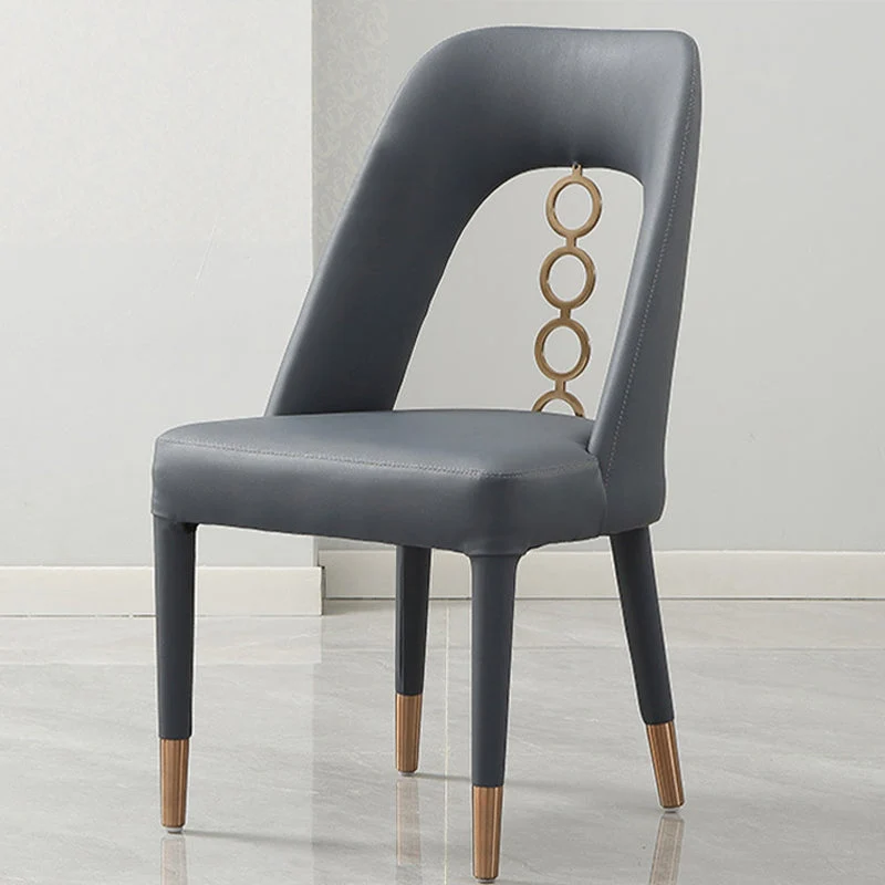 Sedia da pranzo per la casa ecopelle Sedia laterale da pranzo con schienale aperto grigio Clearhalo