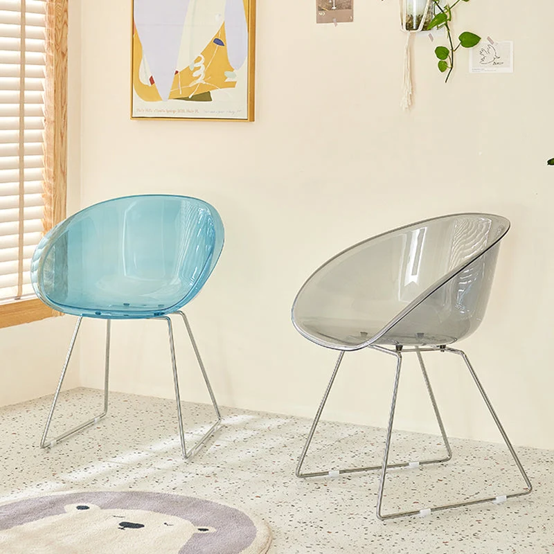 Sedia da pranzo plastica con braccioli stile moderno e base metallo per sala da pranzo Clearhalo